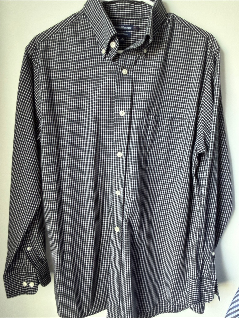 croft & barrow Black and White Windowpane Button-Down Shirt Size 16 32-33
